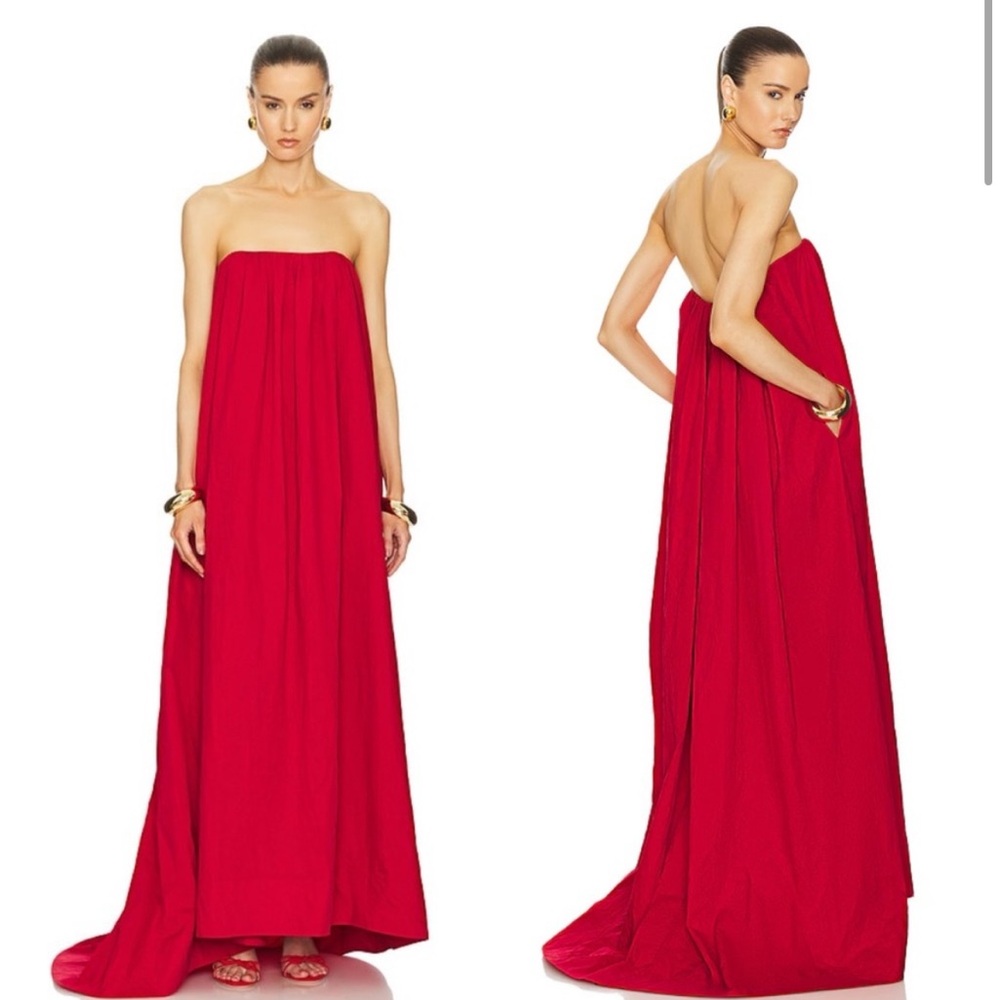 HELSA Crinkled Pleated Strapless Cotton Blend Gown Very Red NEW with tag